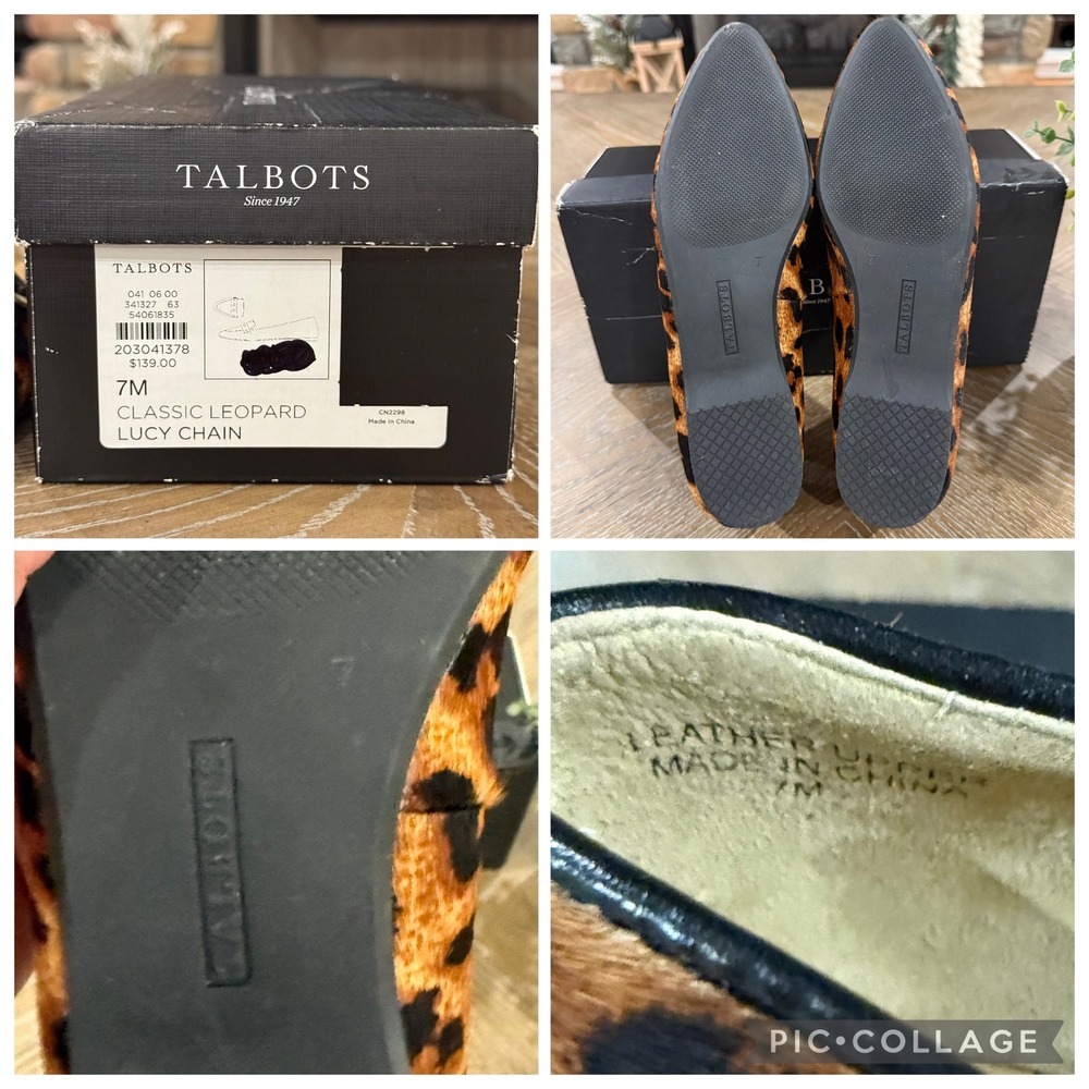 Talbots Lucy Chain Link Leopard Calf Hair Flats Loafers Shoes Size Women 7M - Picture 8 of 8